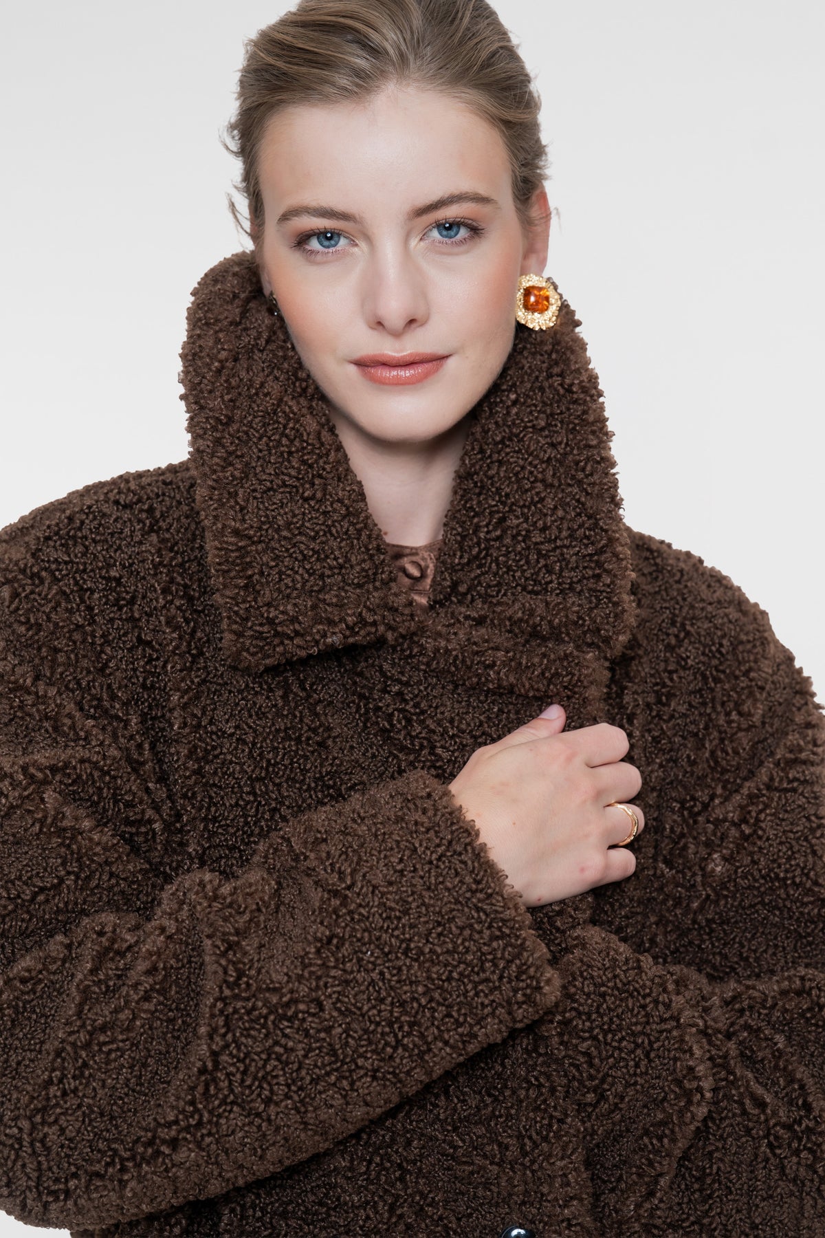 Geisha Teddy-Mantel mit doppelter Knopfleiste und langer Passform