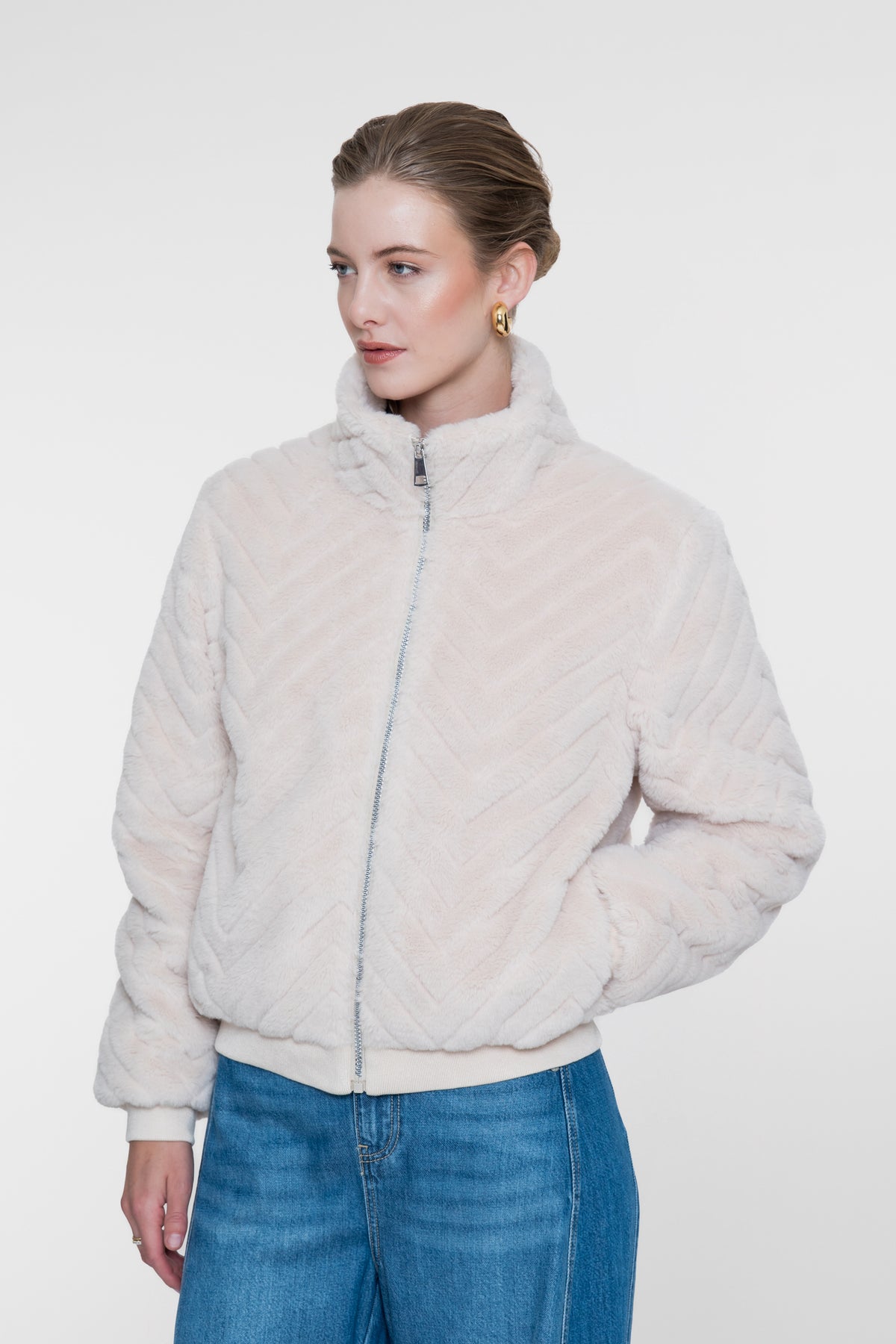 Geisha Teddyjacke mit hohem Kragen und Zickzackmuster
