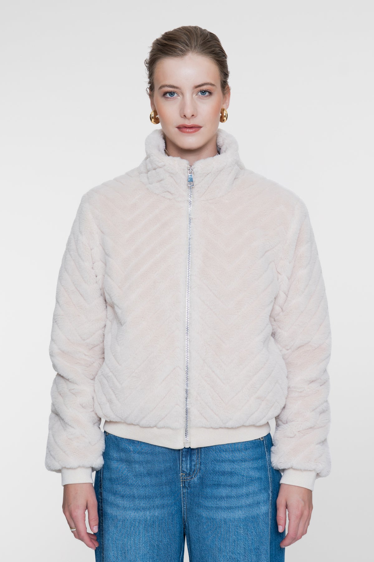 Geisha Teddyjacke mit hohem Kragen und Zickzackmuster