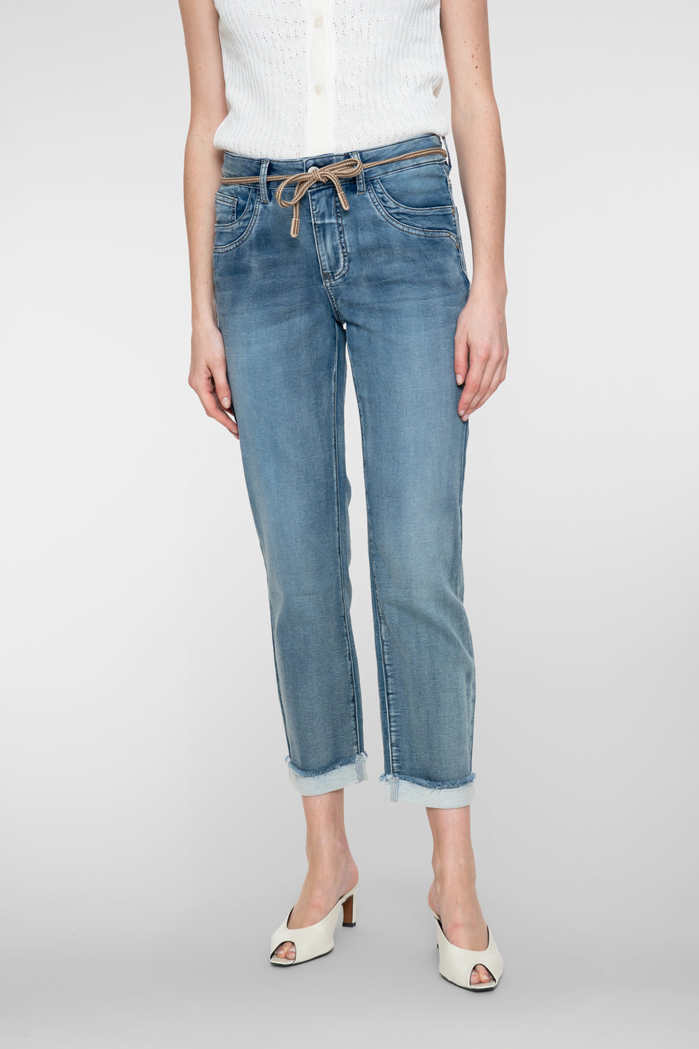 Geisha 7/8 jeans omgeslagen broekspijpen mid blue denim