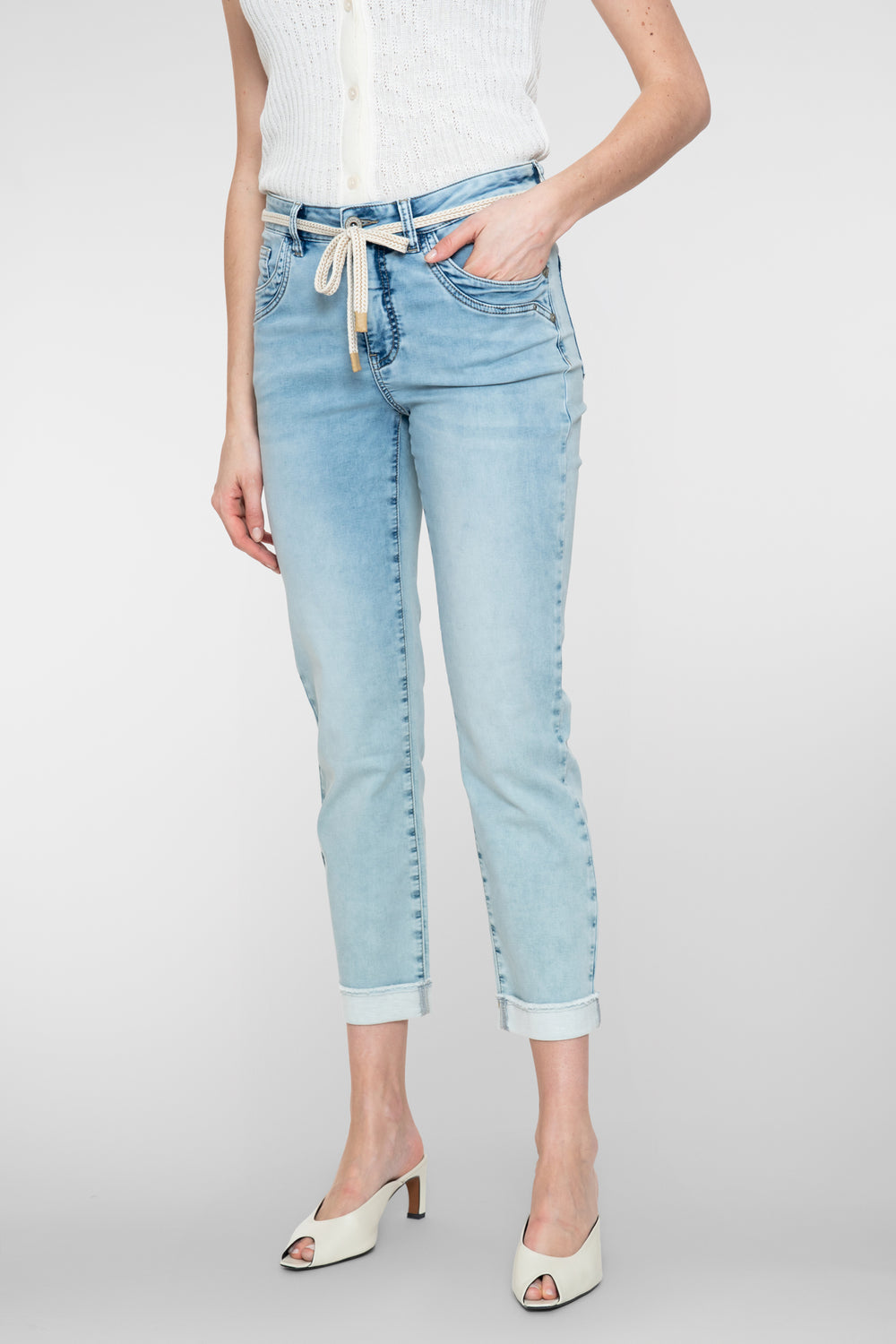 Geisha 7/8 jeans omgeslagen broekspijpen stonebleach denim