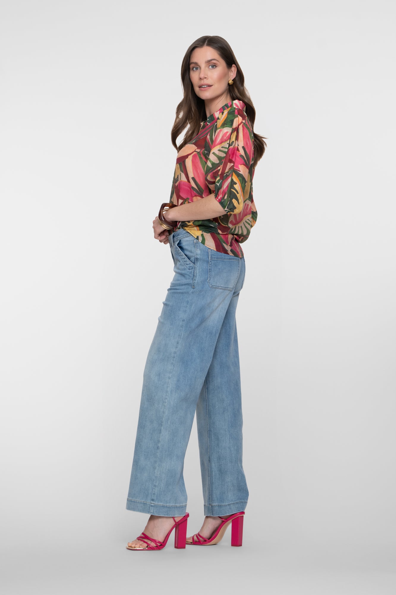 Geisha Jeans mit weitem Bein aus Stonebleach-Denim