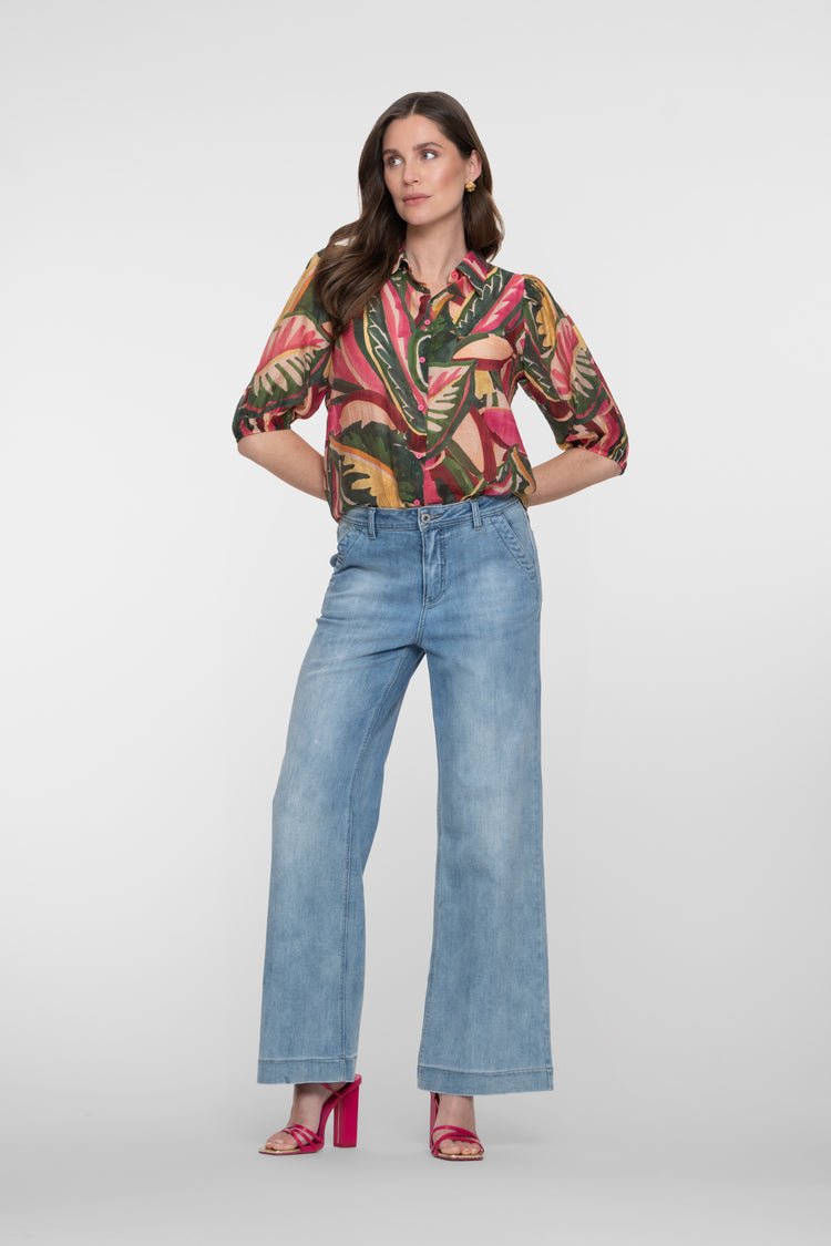 Geisha Jeans mit weitem Bein aus Stonebleach-Denim
